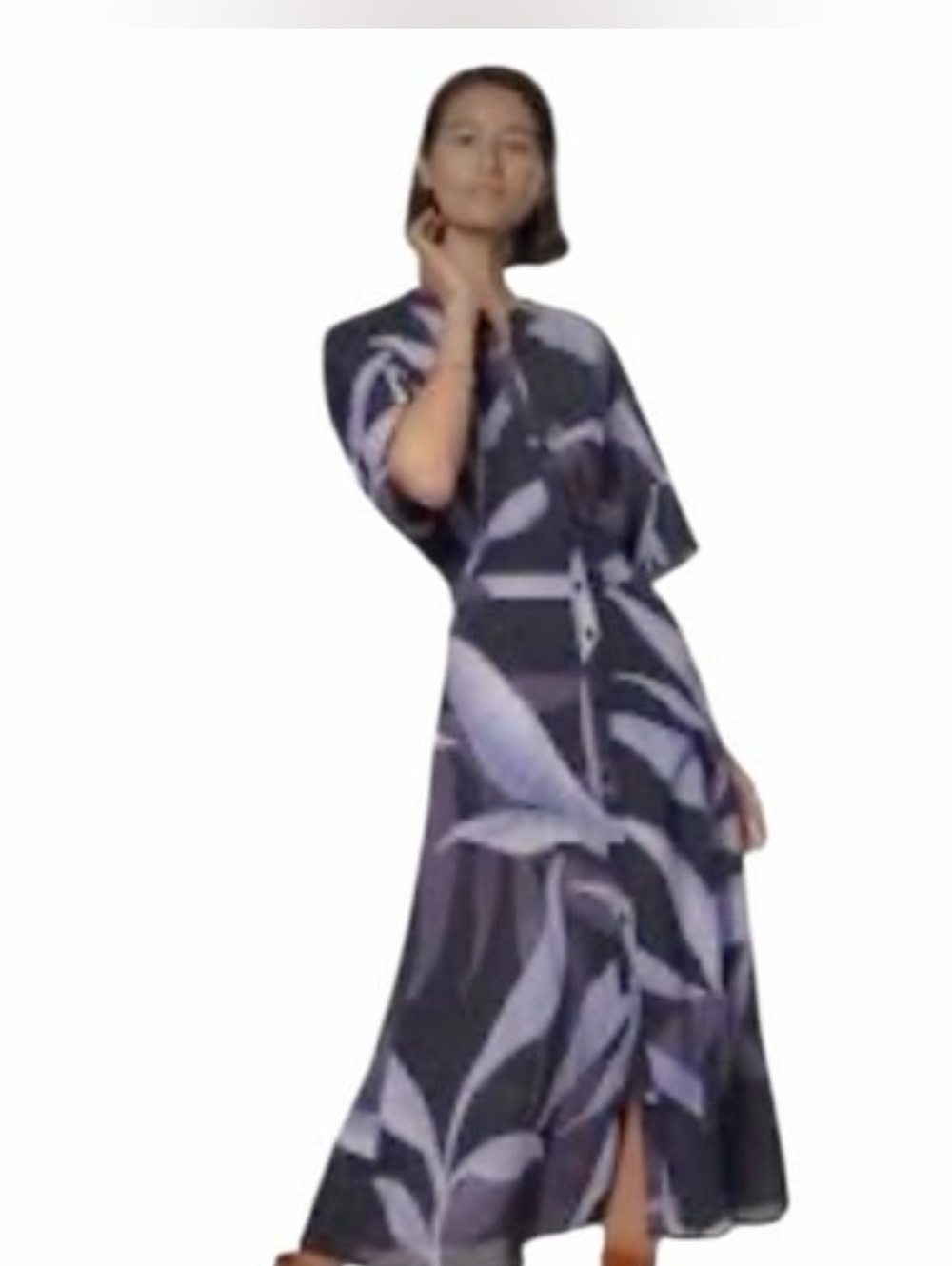 The Kit By Daniel Vosovic Cobie Shirt Midi Dress Black Lavender Abstract Print